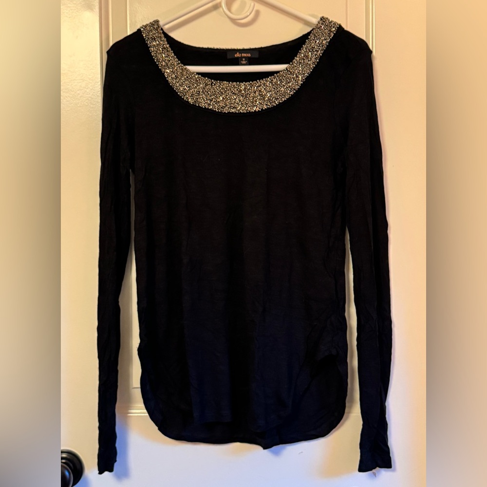 Ella Moss. Size M. Like new. Black knit top with beading around full neckline.